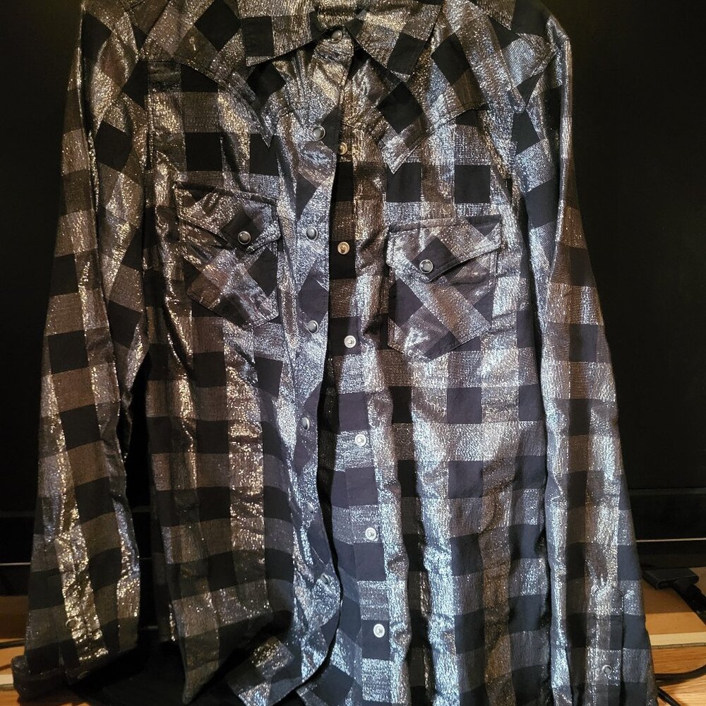 Western shirt medium metallic silver and black